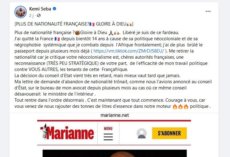 Kemi Seba et Alain Foka perdent leur nationalité française